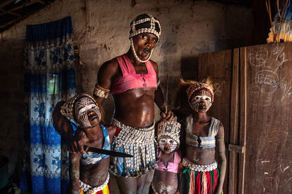 The Sambo's Girls Portrait of the spiritual leader, known as Sambo, with the snake girls © Roberto Pazzi