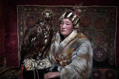 The Girl Who Speaks to Eagles Portrait of a young Kazakh eagle hunter © Roberto Pazzi