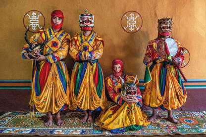 Tshechu Dancers Perfomers for the Tshechu, also known as the mask dance festival © Roberto Pazzi