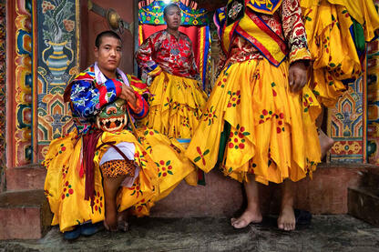 Behind the Mask Dancers of the Tshechu at the end of their performance © Roberto Pazzi