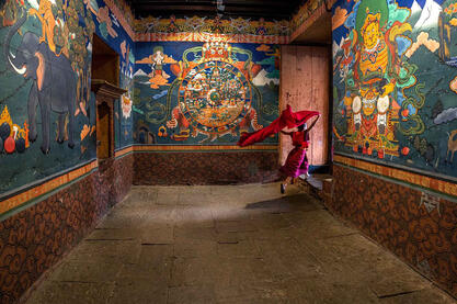 Run into the Light Young Buddhist monk entering a Dzong Buy Print