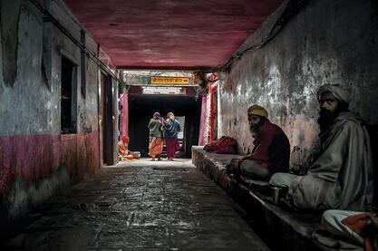 The Light at the End Street scene in Varanasi Buy Print