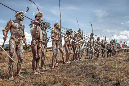 The Army Array of Dani warriors in a parade © Roberto Pazzi